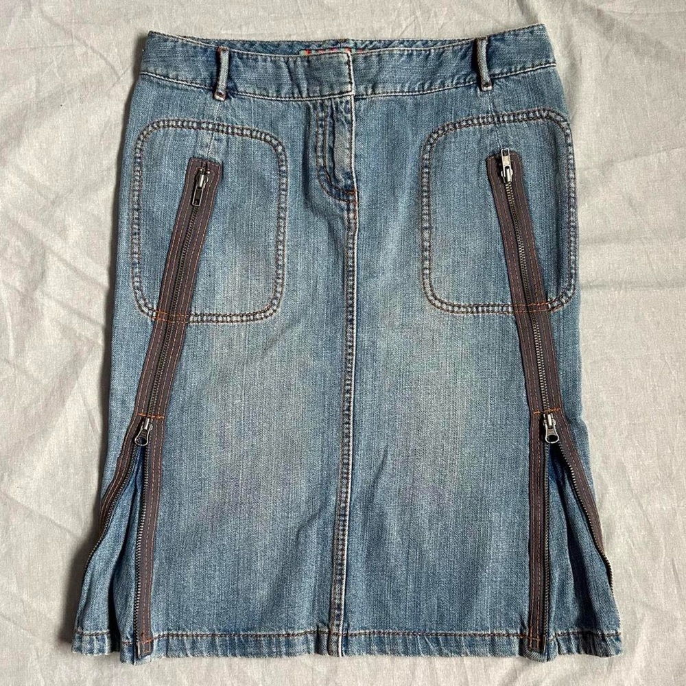 y2k FCUK jean zip up midi skirt Vintage NWT